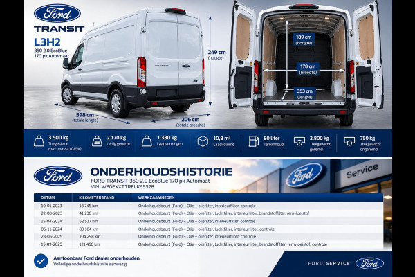 Ford Transit 350 2.0 TDCI L3H2 Trend 170PK Automaat PDC VA+Camera Carplay Navi BLIS Cruise Control Airco Voorruitverwarming