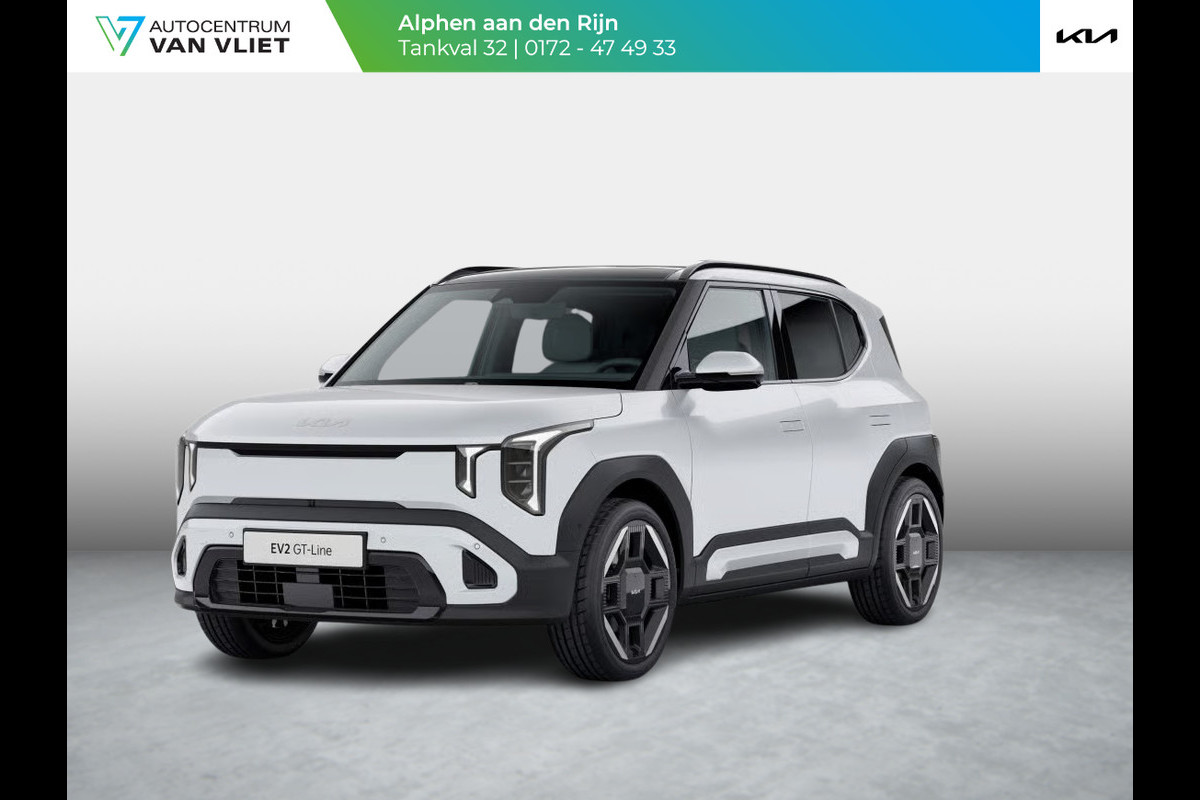 Kia EV2 GT-Line 61 kWh | Actieprijs* | 5p. | Navi. | Clima. | Adapt. Cruise. | Stoel&Stuur Verwarming | 15L Frunk | Glazen Schuif-/Kanteldak | Harman Kardon | Vegan Lederen Stoelbekleding 'GT-Line' | Dodehoekcamera | Slimme Parkeerassistentie
