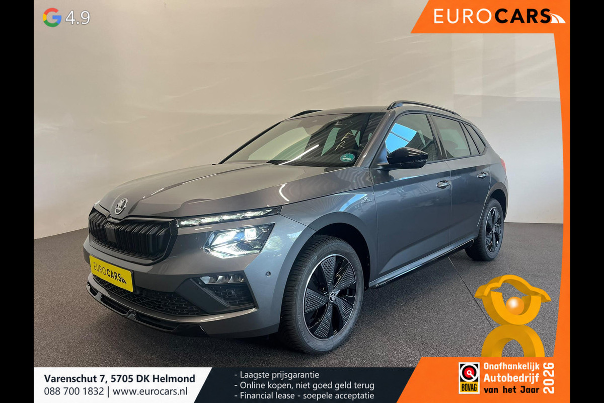 Škoda Kamiq 1.5 TSI Monte Carlo 150PK Panoramadak Wegklapbare trekhaak Navigatie Apple Carplay Android Auto Camera Parkeerhulp Adaptive Cruise Control Stoel- en stuurverwarming Virtual Cockpit Full Led Climate Control Lichtmetalen velgen
