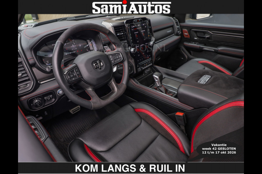 Dodge Ram TRX HELLCAT | 6.2 V8 712PK SUPERCHARGER | € 129.50 excl | RODE STIKSELS | FULLY LOADED | CARBON | CREW CAB | DUBBELE CABINE | 5 PERSOONS | De specialist in Amerikaanse pick‑ups in Nederland en Europa.