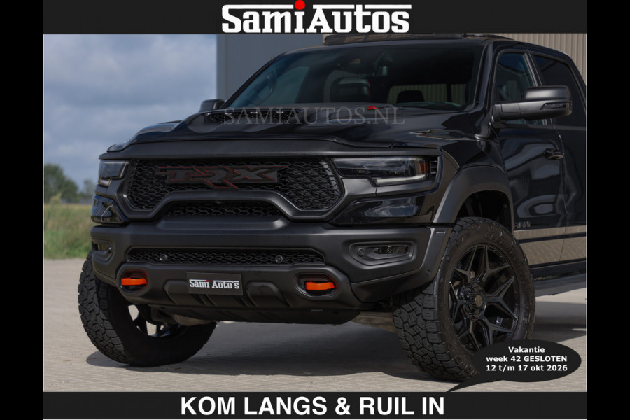 Dodge Ram TRX HELLCAT | 6.2 V8 712PK SUPERCHARGER | € 129.50 excl | RODE STIKSELS | FULLY LOADED | CARBON | CREW CAB | DUBBELE CABINE | 5 PERSOONS | De specialist in Amerikaanse pick‑ups in Nederland en Europa.