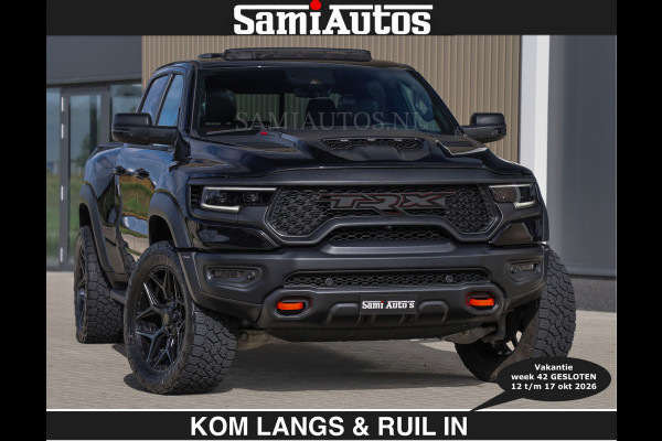 Dodge Ram TRX HELLCAT | 6.2 V8 712PK SUPERCHARGER | € 129.50 excl | RODE STIKSELS | FULLY LOADED | CARBON | CREW CAB | DUBBELE CABINE | 5 PERSOONS | De specialist in Amerikaanse pick‑ups in Nederland en Europa.