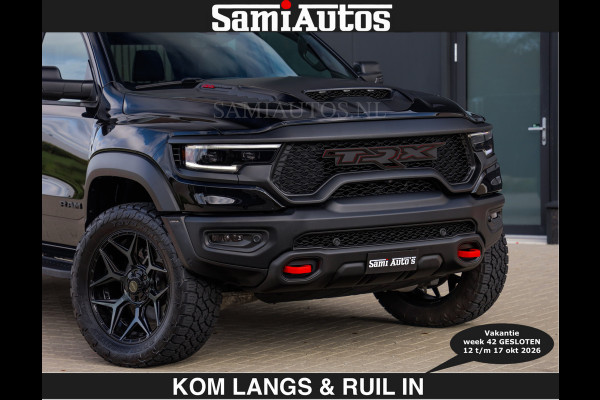 Dodge Ram TRX HELLCAT | 6.2 V8 712PK SUPERCHARGER | € 129.50 excl | RODE STIKSELS | FULLY LOADED | CARBON | CREW CAB | DUBBELE CABINE | 5 PERSOONS | De specialist in Amerikaanse pick‑ups in Nederland en Europa.