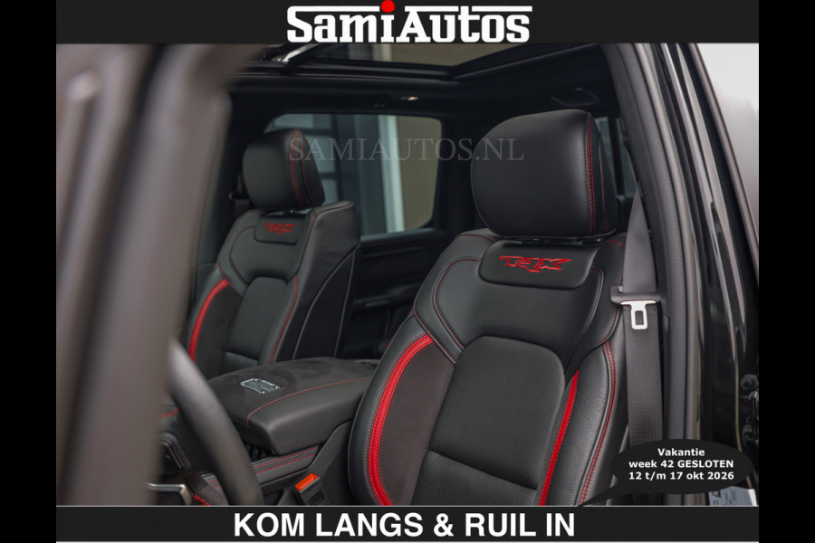 Dodge Ram TRX HELLCAT | 6.2 V8 712PK SUPERCHARGER | € 129.50 excl | RODE STIKSELS | FULLY LOADED | CARBON | CREW CAB | DUBBELE CABINE | 5 PERSOONS | De specialist in Amerikaanse pick‑ups in Nederland en Europa.
