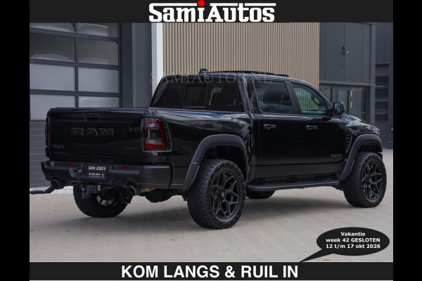 Dodge Ram TRX HELLCAT | 6.2 V8 712PK SUPERCHARGER | € 129.50 excl | RODE STIKSELS | FULLY LOADED | CARBON | CREW CAB | DUBBELE CABINE | 5 PERSOONS | De specialist in Amerikaanse pick‑ups in Nederland en Europa.