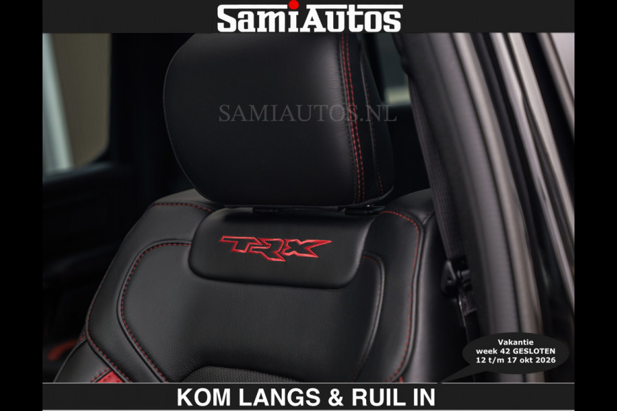Dodge Ram TRX HELLCAT | 6.2 V8 712PK SUPERCHARGER | € 129.50 excl | RODE STIKSELS | FULLY LOADED | CARBON | CREW CAB | DUBBELE CABINE | 5 PERSOONS | De specialist in Amerikaanse pick‑ups in Nederland en Europa.