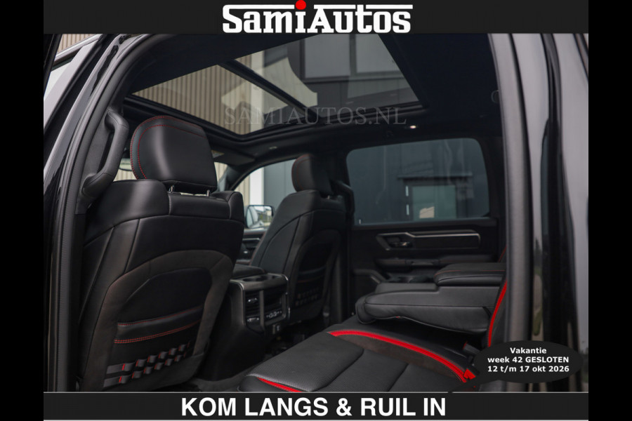 Dodge Ram TRX HELLCAT | 6.2 V8 712PK SUPERCHARGER | € 129.50 excl | RODE STIKSELS | FULLY LOADED | CARBON | CREW CAB | DUBBELE CABINE | 5 PERSOONS | De specialist in Amerikaanse pick‑ups in Nederland en Europa.