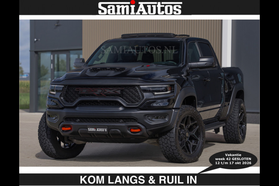Dodge Ram TRX HELLCAT | 6.2 V8 712PK SUPERCHARGER | € 129.50 excl | RODE STIKSELS | FULLY LOADED | CARBON | CREW CAB | DUBBELE CABINE | 5 PERSOONS | De specialist in Amerikaanse pick‑ups in Nederland en Europa.