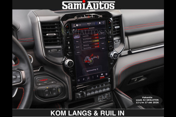 Dodge Ram TRX HELLCAT | 6.2 V8 712PK SUPERCHARGER | € 129.50 excl | RODE STIKSELS | FULLY LOADED | CARBON | CREW CAB | DUBBELE CABINE | 5 PERSOONS | De specialist in Amerikaanse pick‑ups in Nederland en Europa.
