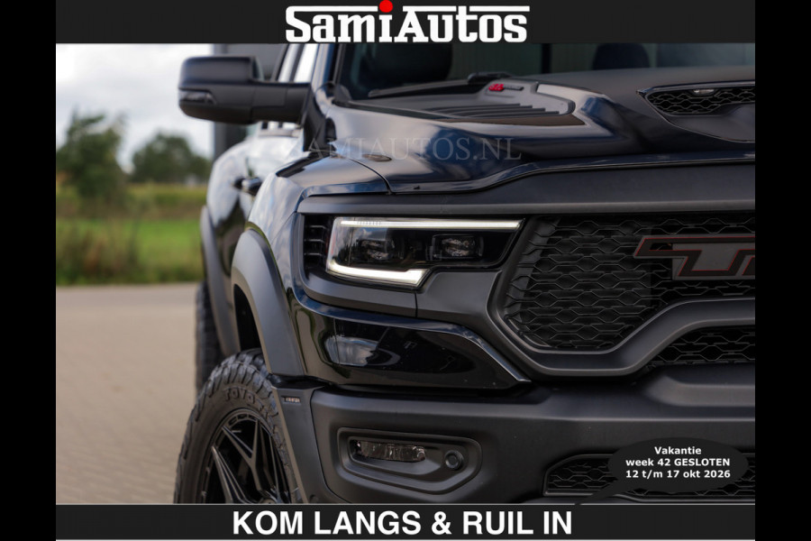 Dodge Ram TRX HELLCAT | 6.2 V8 712PK SUPERCHARGER | € 129.50 excl | RODE STIKSELS | FULLY LOADED | CARBON | CREW CAB | DUBBELE CABINE | 5 PERSOONS | De specialist in Amerikaanse pick‑ups in Nederland en Europa.