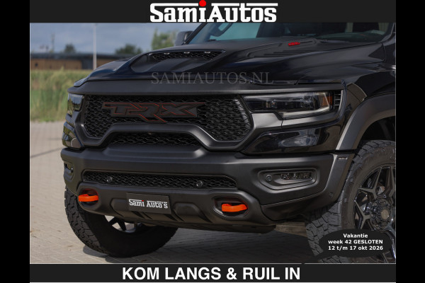Dodge Ram TRX HELLCAT | 6.2 V8 712PK SUPERCHARGER | € 129.50 excl | RODE STIKSELS | FULLY LOADED | CARBON | CREW CAB | DUBBELE CABINE | 5 PERSOONS | De specialist in Amerikaanse pick‑ups in Nederland en Europa.
