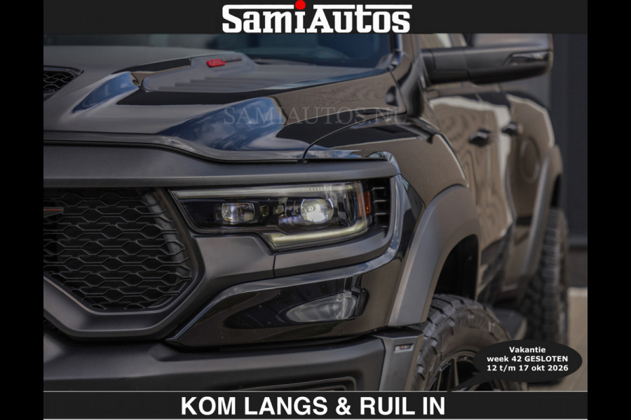 Dodge Ram TRX HELLCAT | 6.2 V8 712PK SUPERCHARGER | € 129.50 excl | RODE STIKSELS | FULLY LOADED | CARBON | CREW CAB | DUBBELE CABINE | 5 PERSOONS | De specialist in Amerikaanse pick‑ups in Nederland en Europa.