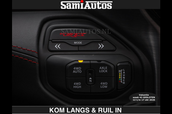 Dodge Ram TRX HELLCAT | 6.2 V8 712PK SUPERCHARGER | € 129.50 excl | RODE STIKSELS | FULLY LOADED | CARBON | CREW CAB | DUBBELE CABINE | 5 PERSOONS | De specialist in Amerikaanse pick‑ups in Nederland en Europa.