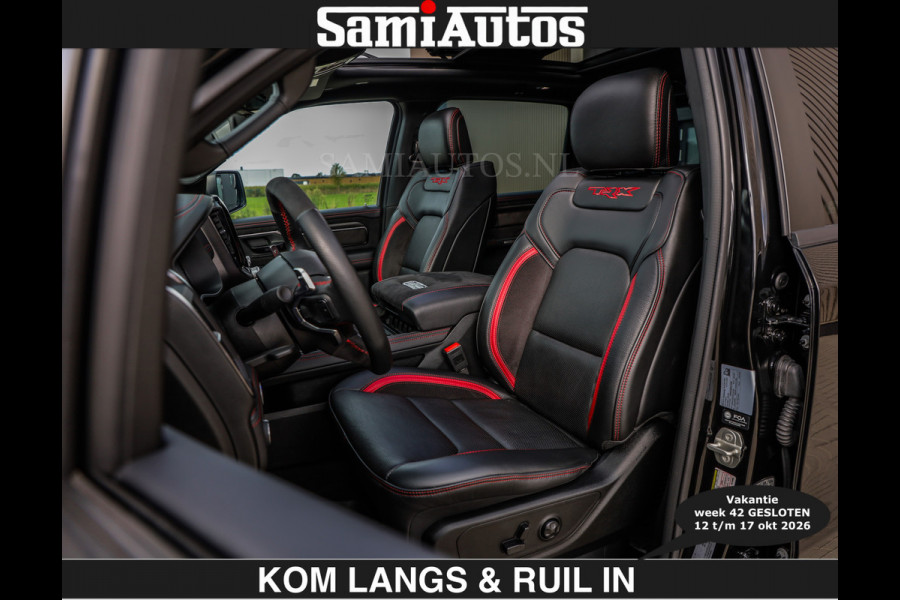 Dodge Ram TRX HELLCAT | 6.2 V8 712PK SUPERCHARGER | € 129.50 excl | RODE STIKSELS | FULLY LOADED | CARBON | CREW CAB | DUBBELE CABINE | 5 PERSOONS | De specialist in Amerikaanse pick‑ups in Nederland en Europa.