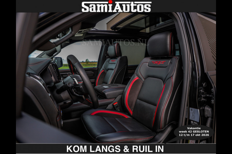 Dodge Ram TRX HELLCAT | 6.2 V8 712PK SUPERCHARGER | € 129.50 excl | RODE STIKSELS | FULLY LOADED | CARBON | CREW CAB | DUBBELE CABINE | 5 PERSOONS | De specialist in Amerikaanse pick‑ups in Nederland en Europa.