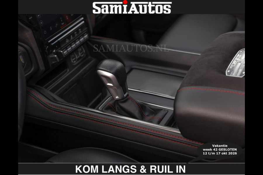 Dodge Ram TRX HELLCAT | 6.2 V8 712PK SUPERCHARGER | € 129.50 excl | RODE STIKSELS | FULLY LOADED | CARBON | CREW CAB | DUBBELE CABINE | 5 PERSOONS | De specialist in Amerikaanse pick‑ups in Nederland en Europa.