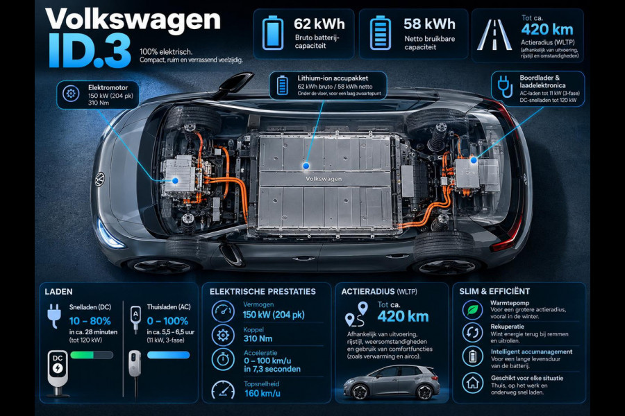 Volkswagen ID.3 Pro 62 kWh 204pk Navi Wireless CarPlay PDC VA Full LED Ambient Stoel Stuurverwarming SOH 92%