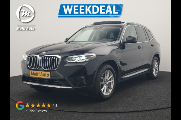 BMW X3 xDrive30e Advantage FACELIFT PHEV 293pk Dealer O.H. | Trekhaak Af Fabriek | Panodak | 360 Camera | Lederen Sportstoelen & Stuur Verwarmd | Apple Carplay | Navigatie | DAB | Virtual Cockpit | Plug In Hybrid |