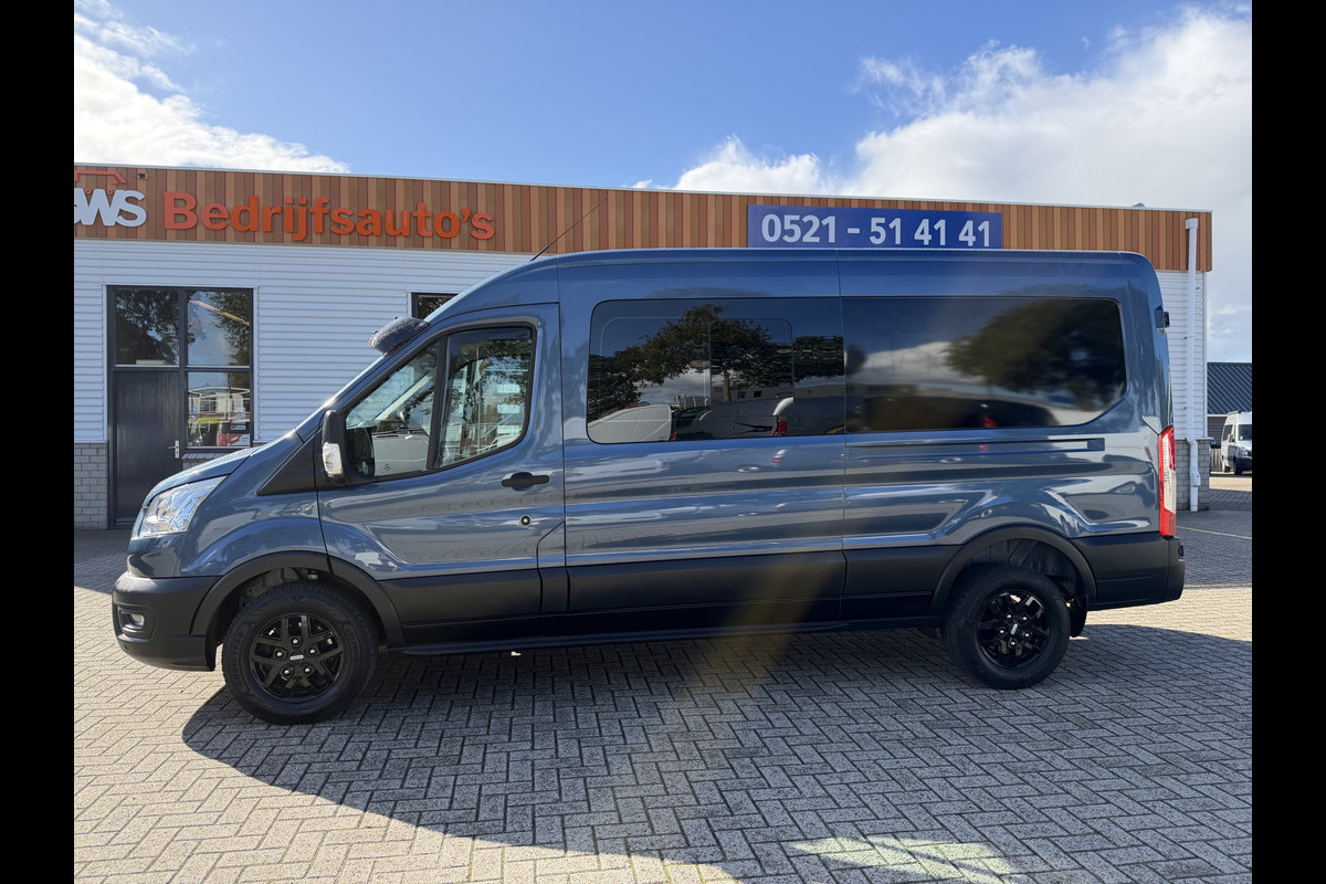 Ford Transit 350 2.0 TDCI 170pk L3H2 DC 5 persoons Trend / vaste prijs rijklaar € 25.950 ex btw / euro 6 / bpm vrij / lease vanaf € 424 / raptor grille / blauw metallic / trekhaak 2500 kg