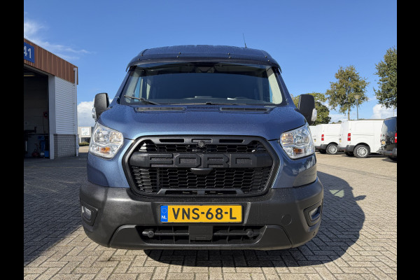 Ford Transit 350 2.0 TDCI 170pk L3H2 DC 5 persoons Trend / vaste prijs rijklaar € 25.950 ex btw / euro 6 / bpm vrij / lease vanaf € 424 / raptor grille / blauw metallic / trekhaak 2500 kg
