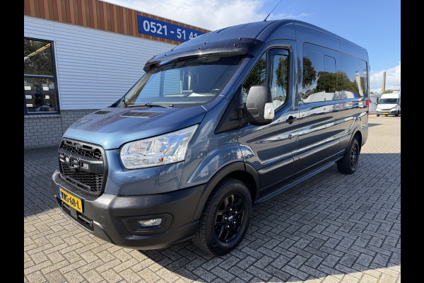 Ford Transit 350 2.0 TDCI 170pk L3H2 DC 5 persoons Trend / vaste prijs rijklaar € 25.950 ex btw / euro 6 / bpm vrij / lease vanaf € 424 / raptor grille / blauw metallic / trekhaak 2500 kg