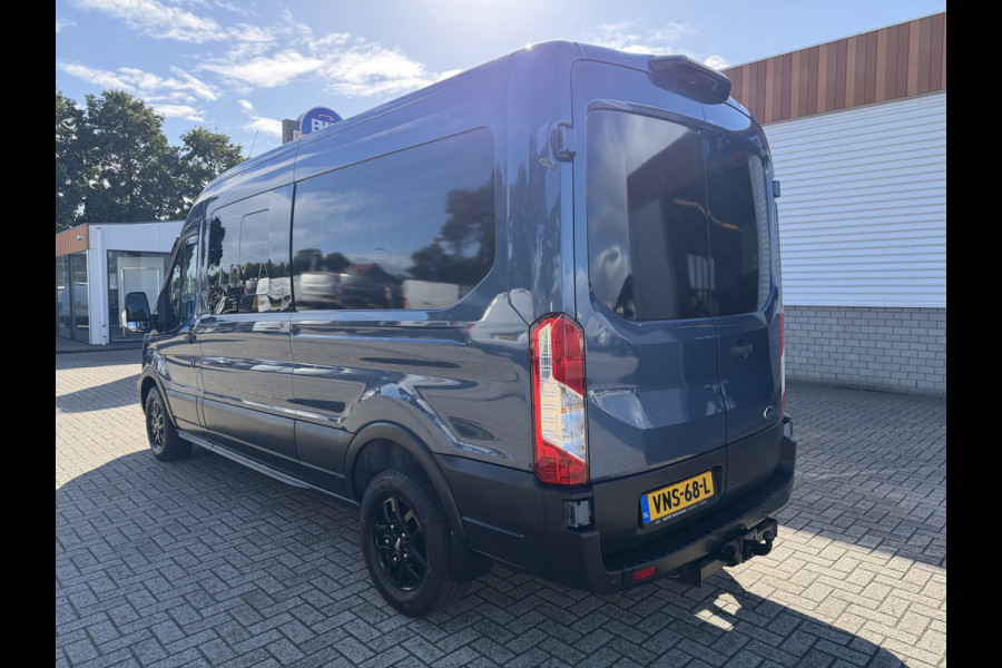 Ford Transit 350 2.0 TDCI 170pk L3H2 DC 5 persoons Trend / vaste prijs rijklaar € 25.950 ex btw / euro 6 / bpm vrij / lease vanaf € 424 / raptor grille / blauw metallic / trekhaak 2500 kg
