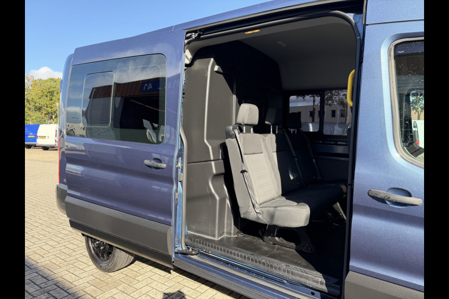 Ford Transit 350 2.0 TDCI 170pk L3H2 DC 5 persoons Trend / vaste prijs rijklaar € 25.950 ex btw / euro 6 / bpm vrij / lease vanaf € 424 / raptor grille / blauw metallic / trekhaak 2500 kg