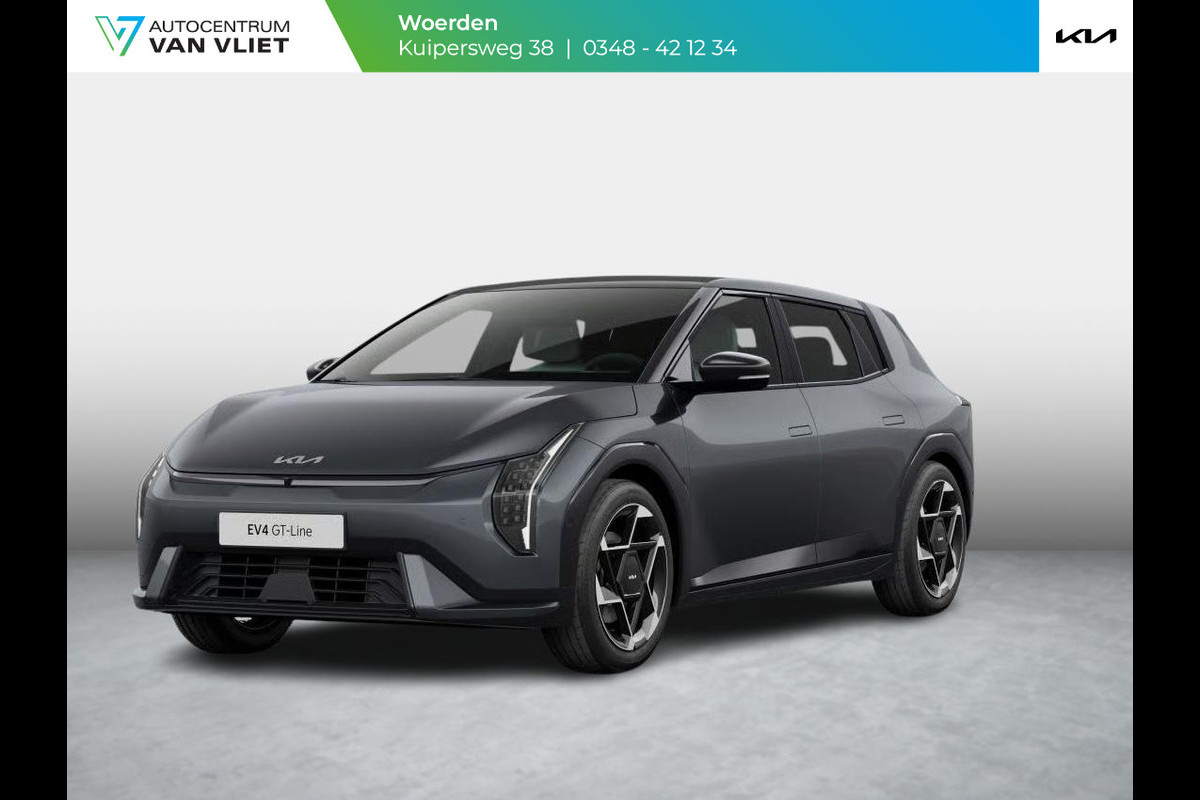 Kia EV4 GT-Line 81.4 kWh | Direct leverbaar! | Navi. | Clima. | Adapt. Cruise. | Stoel&Stuur Verwarming | Achteruitrijcamera | Dodehoekassistentie | Glazen Schuif-/Kanteldak | Harman Kardon | GT-Line Vegan Lederen Stoelbekleding