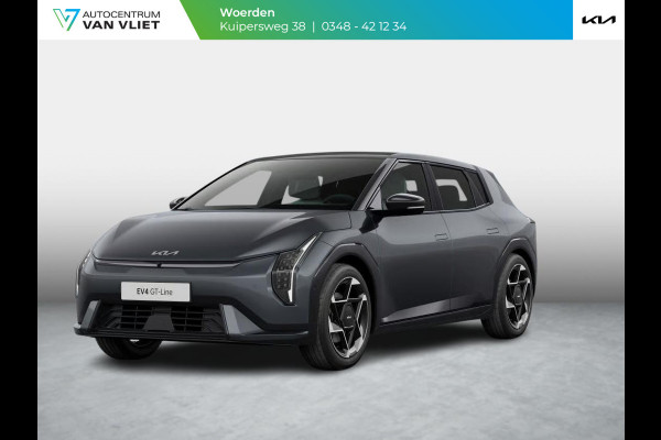 Kia EV4 GT-Line 81.4 kWh | Direct leverbaar! | Navi. | Clima. | Adapt. Cruise. | Stoel&Stuur Verwarming | Achteruitrijcamera | Dodehoekassistentie | Glazen Schuif-/Kanteldak | Harman Kardon | GT-Line Vegan Lederen Stoelbekleding