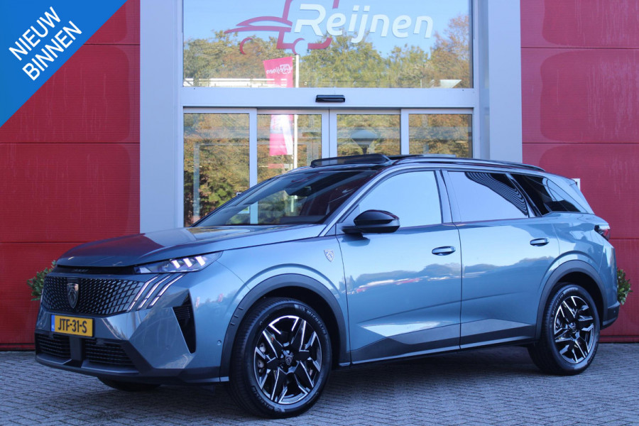 Peugeot 5008 1.2 Hybrid 145PK AUTOMAAT GT 7p | PANORAMISCH SCHUIFDAK PACK | 360° VISION & DRIVE ASSIST PLUS PACK: (360° CAMERA, BUITENSPIEGELS MET KANTELFUNCTIE, DRIVE ASSIST 2.0, DRAADLOZE TELEFOONLADER, ANTIDIEFSTALALARM) | BEKLEDING ALCANTARA/KUNSTLEDER | SEAT PACK COMFORT: (AGR BESTUUDERSSTOEL EN PASSAGIERSSTOEL ELEKTRISCH VERSTELBAAR MET MASSAGE FUNCTIE, BESTUUDERSSTOEL MET GEHEUGENFUNCTIE, BUITENSTE ZITPLAATSEN ACHTERBANK VERWARMBAAR) | GLANZEND ZWARTE DAKRAILS | BLUE INGARO  | 19" LICHTMETALEN VELGEN "BREDA" | DRAADLOZE TELEFOONLADER | APPLE CARPLAY/ANDROID AUTO DRAADLOOS |