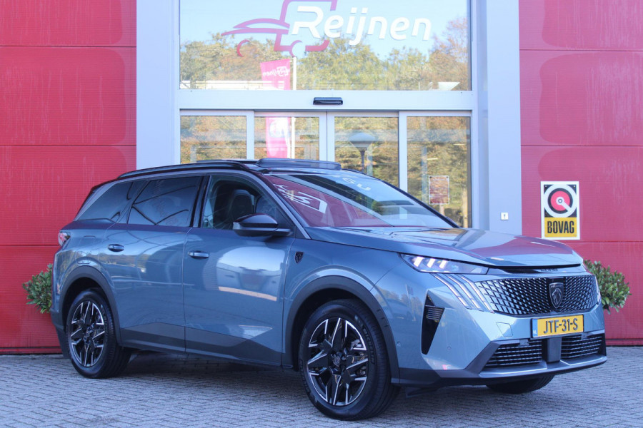Peugeot 5008 1.2 Hybrid 145PK AUTOMAAT GT 7p | PANORAMISCH SCHUIFDAK PACK | 360° VISION & DRIVE ASSIST PLUS PACK: (360° CAMERA, BUITENSPIEGELS MET KANTELFUNCTIE, DRIVE ASSIST 2.0, DRAADLOZE TELEFOONLADER, ANTIDIEFSTALALARM) | BEKLEDING ALCANTARA/KUNSTLEDER | SEAT PACK COMFORT: (AGR BESTUUDERSSTOEL EN PASSAGIERSSTOEL ELEKTRISCH VERSTELBAAR MET MASSAGE FUNCTIE, BESTUUDERSSTOEL MET GEHEUGENFUNCTIE, BUITENSTE ZITPLAATSEN ACHTERBANK VERWARMBAAR) | GLANZEND ZWARTE DAKRAILS | BLUE INGARO  | 19" LICHTMETALEN VELGEN "BREDA" | DRAADLOZE TELEFOONLADER | APPLE CARPLAY/ANDROID AUTO DRAADLOOS |