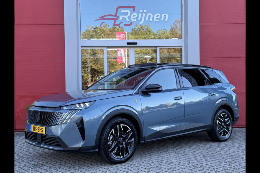 Peugeot 5008 1.2 Hybrid 145PK AUTOMAAT GT 7p | PANORAMISCH SCHUIFDAK PACK | 360° VISION & DRIVE ASSIST PLUS PACK: (360° CAMERA, BUITENSPIEGELS MET KANTELFUNCTIE, DRIVE ASSIST 2.0, DRAADLOZE TELEFOONLADER, ANTIDIEFSTALALARM) | BEKLEDING ALCANTARA/KUNSTLEDER | SEAT PACK COMFORT: (AGR BESTUUDERSSTOEL EN PASSAGIERSSTOEL ELEKTRISCH VERSTELBAAR MET MASSAGE FUNCTIE, BESTUUDERSSTOEL MET GEHEUGENFUNCTIE, BUITENSTE ZITPLAATSEN ACHTERBANK VERWARMBAAR) | GLANZEND ZWARTE DAKRAILS | BLUE INGARO  | 19" LICHTMETALEN VELGEN "BREDA" | DRAADLOZE TELEFOONLADER | APPLE CARPLAY/ANDROID AUTO DRAADLOOS |