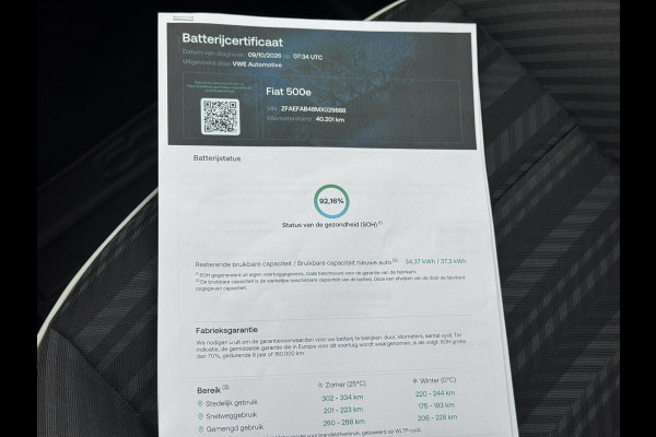 Fiat 500 Passion 42 kWh (SOH 92%) | Carplay/Android, DAB, Cruise, Airco, Bluetooth |