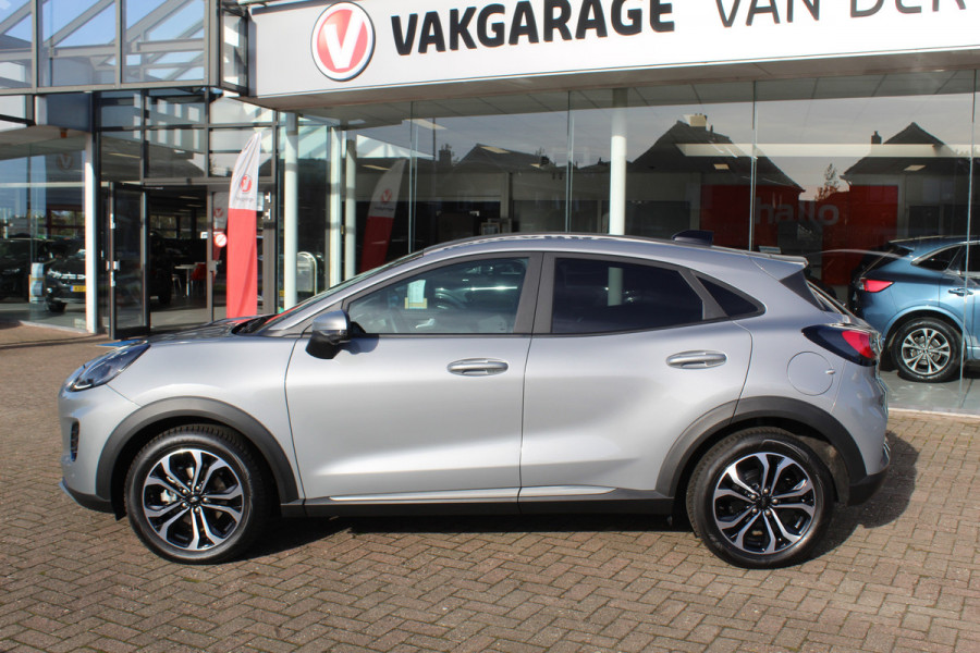 Ford Puma 1.0-125pk EcoBoost Mild-Hybrid Titanium. Z.g.a.n., slechts 3.700km ! Fabrieksgarantie t/m 15-04-2029 ! Autm. airco, navigatie, bluetooth telefoonvoor., winterpakket, rij assistent pakket, metallic lak, etc.