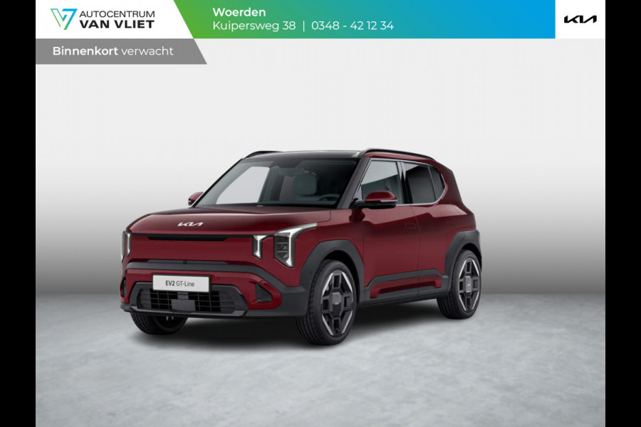 Kia EV2 GT-Line 61 kWh | Actieprijs* | Navi. | Clima. | Adapt. Cruise. | Parkeersensoren | Stoel&Stuur Verwarming | 15L Frunk | Glazen Schuif-/Kanteldak | Harman Kardon | Vegan Lederen Stoelbekleding 'GT-Line' | Dodehoekcamera | Slimme Parkeerassistentie