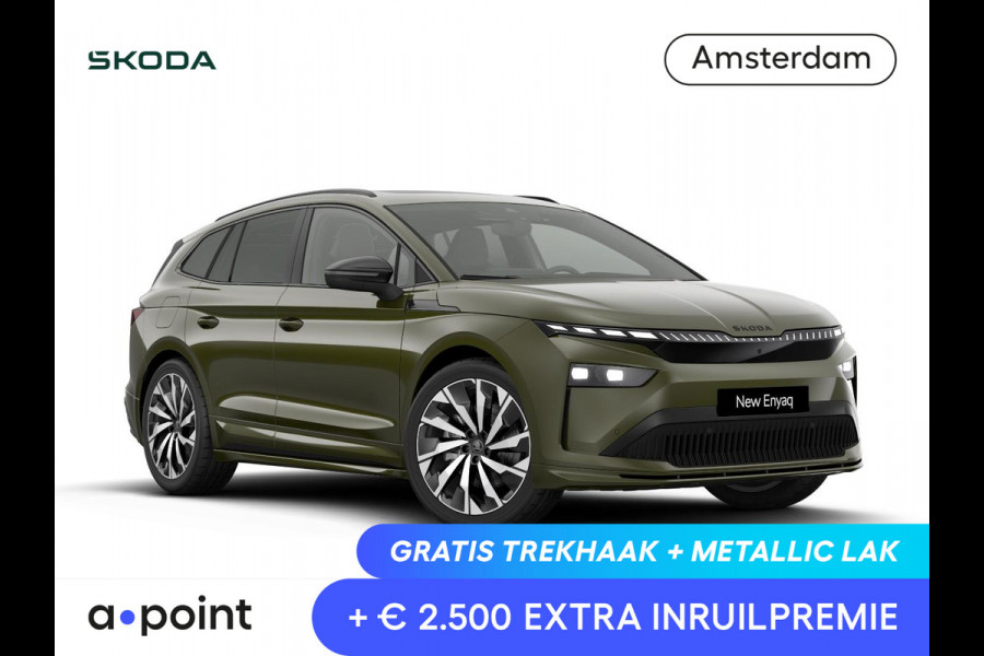 Škoda Enyaq 85 Sportline Tour Edition 286 pk | Winter Pakket | Panorama Dak | Trekhaak | Business Upgrade pakket - Advanced | Velgen: 21" lichtmetalen velgen Supernova, zwart gepolijst