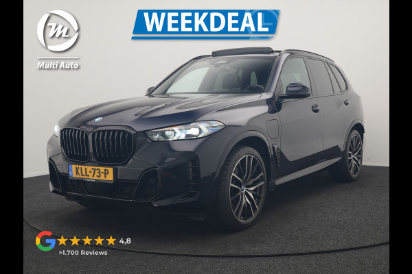 BMW X5 xDrive50e High Executive PHEV 490pk Dealer O.H. | Panodak Sky Lounge | M Sport | Luchtvering | Head Up | 360 Camera | Harman / Kardon | Nappa Lederen Comfortstoelen Memory & Verwarmd | Carbon Schwarz | Apple Carplay | Keyless | Blis | 22"L Plug In Hybrid |