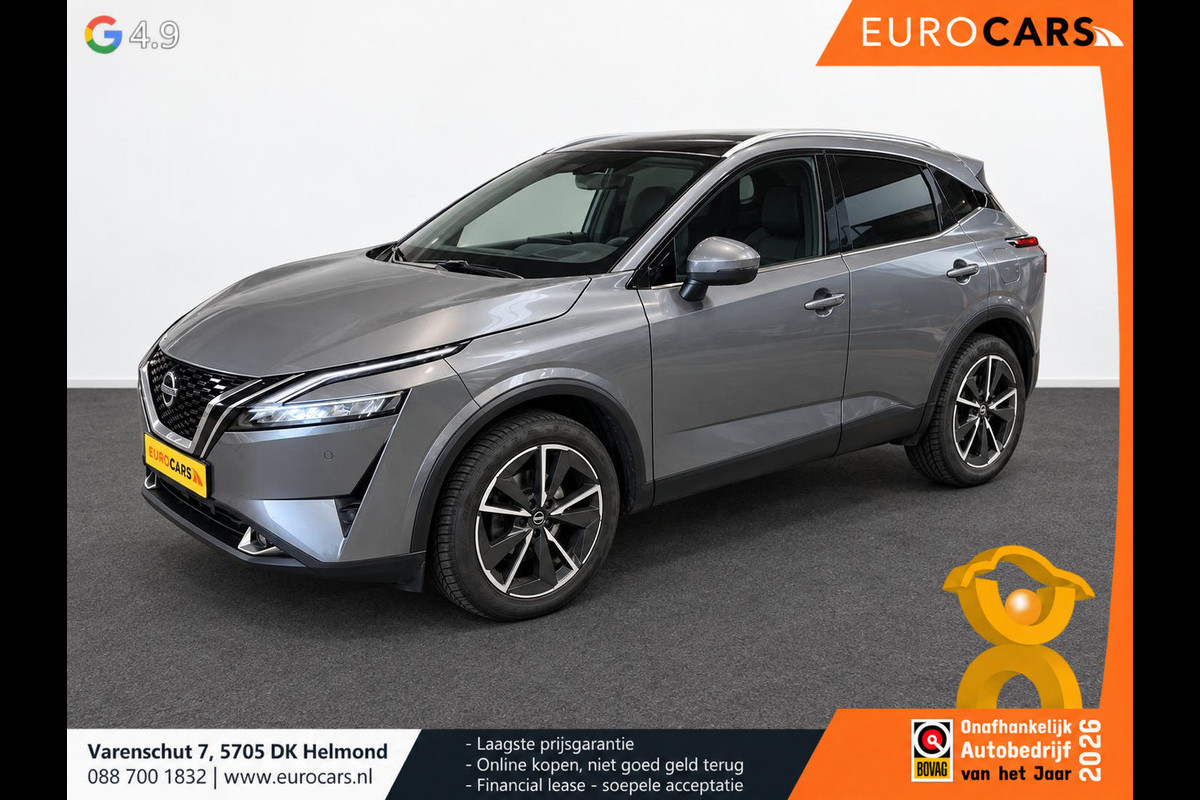 Nissan QASHQAI 1.3 MHEV Automaat Tekna Plus Navigatie Apple Carplay/Android Auto Parkeersensoren 360 camera Adaptive cruise control Panoramadak Elektrische achterklep Elektrische bestuurderstoel Stoel-en stuurverwarming Ledverlichting Climate Control