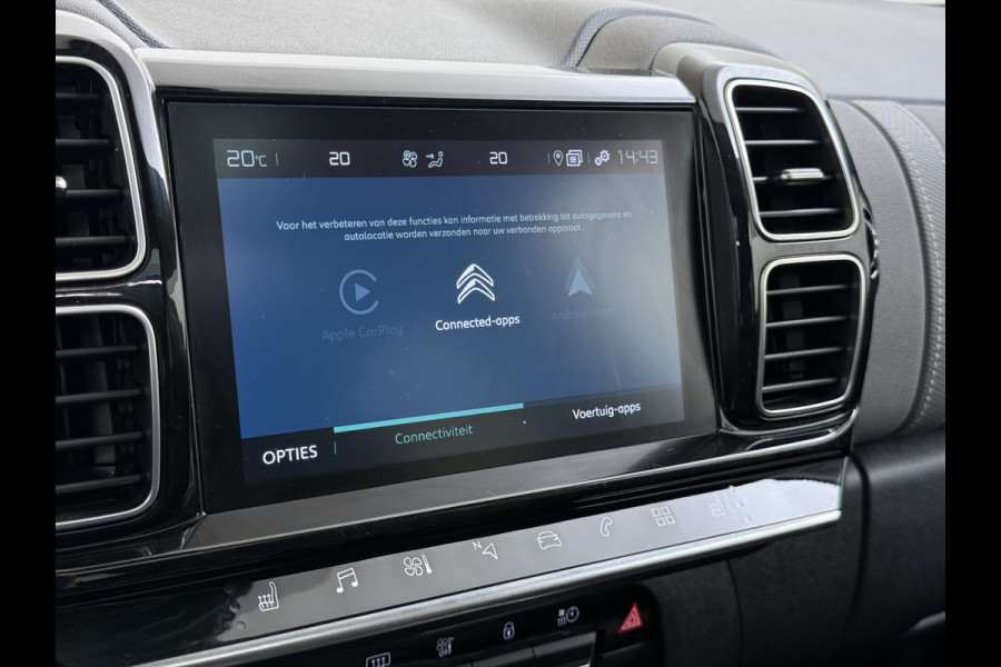 Citroën C5 Aircross 1.6T PHEV Hybrid 225PK Automaat Adap.Cruise Leder+Verwarmd Panoramadak Trekhaak Elek.Stoel+Memory Apple Carplay Android Auto Bus Navi Lmv 19" Privacy Glas Led Isofix DAB Draadloos opladen Lane Assist Regen-Lichtsensor 1.300KG Trekgewicht Dealeronderhouden Origineel Nederlandse Auto