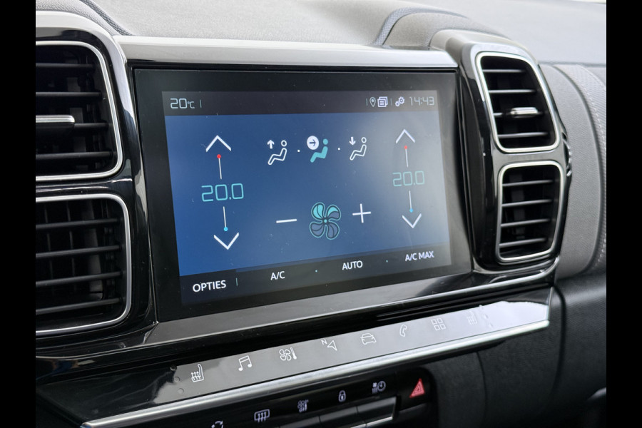 Citroën C5 Aircross 1.6T PHEV Hybrid 225PK Automaat Adap.Cruise Leder+Verwarmd Panoramadak Trekhaak Elek.Stoel+Memory Apple Carplay Android Auto Bus Navi Lmv 19" Privacy Glas Led Isofix DAB Draadloos opladen Lane Assist Regen-Lichtsensor 1.300KG Trekgewicht Dealeronderhouden Origineel Nederlandse Auto