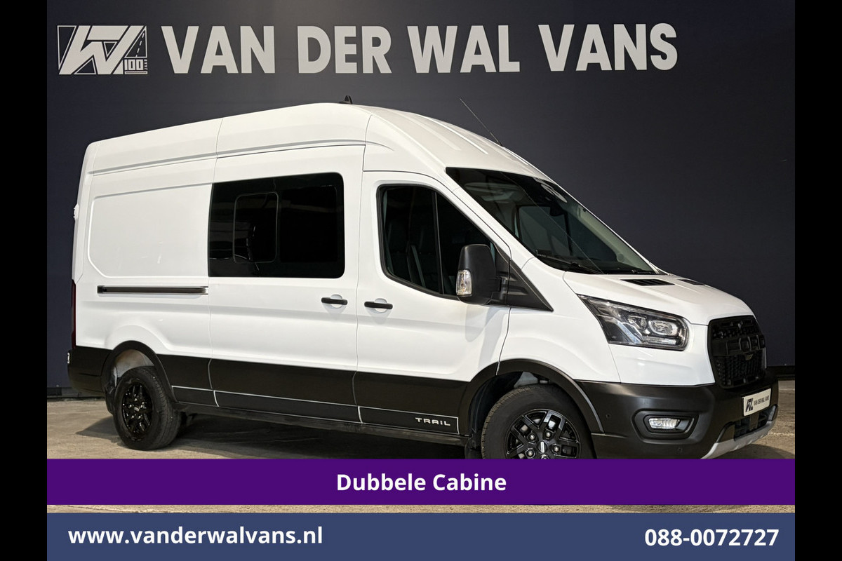 Ford Transit 2.0 TDCI 131pk L3H3 Dubbele Cabine Euro6 Inrichting Airco | 6-Zits | Camera | Apple Carplay | Xenon Navigatie, Leder, Android Auto, Cruisecontrol, LED, LM Velgen, Stoelverwarming, Verwarmde Voorruit, Parkeersensoren, Bijrijdersbank