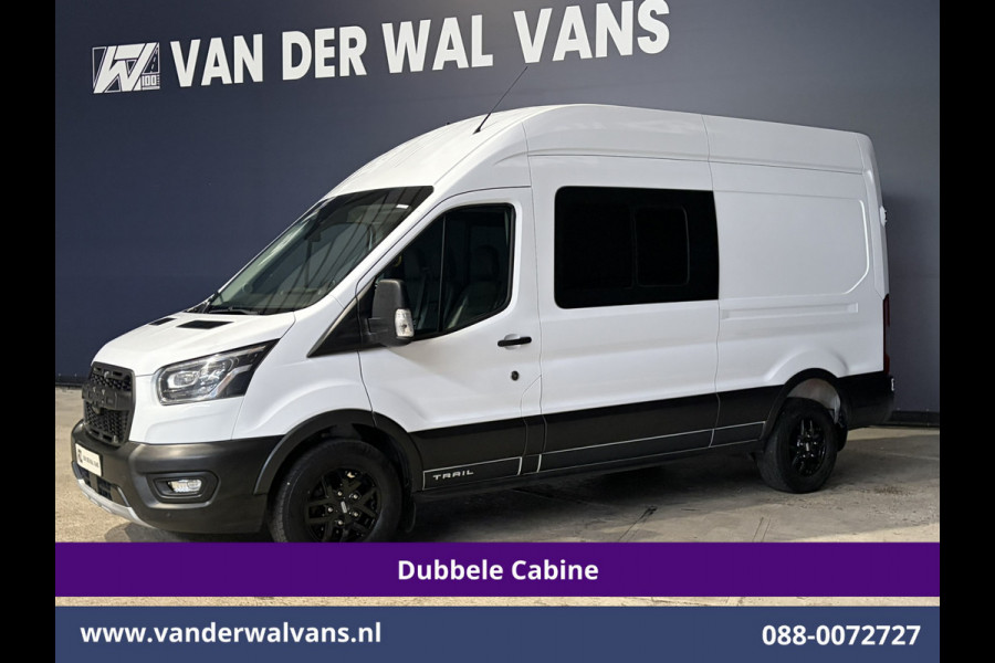 Ford Transit 2.0 TDCI 131pk L3H3 Dubbele Cabine Euro6 Inrichting Airco | 6-Zits | Camera | Apple Carplay | Xenon Navigatie, Leder, Android Auto, Cruisecontrol, LED, LM Velgen, Stoelverwarming, Verwarmde Voorruit, Parkeersensoren, Bijrijdersbank
