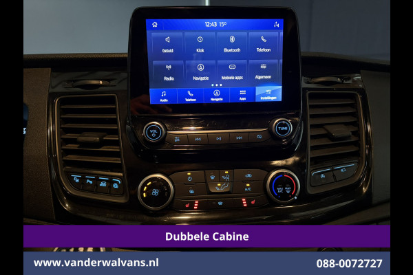 Ford Transit 2.0 TDCI 131pk L3H3 Dubbele Cabine Euro6 Inrichting Airco | 6-Zits | Camera | Apple Carplay | Xenon Navigatie, Leder, Android Auto, Cruisecontrol, LED, LM Velgen, Stoelverwarming, Verwarmde Voorruit, Parkeersensoren, Bijrijdersbank