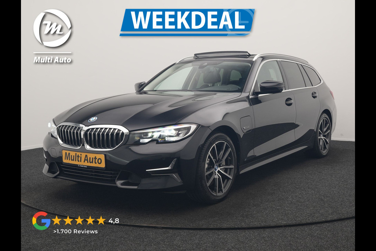 BMW 3 Serie Touring 330e Luxury Line PHEV 293pk Dealer O.H. | Trekhaak Af Fabriek | Panodak | 360 Camera | Lederen Sportstoelen Memory & Verwarmd | Keyless | Blis | Sfeerverlichting | Apple Carplay | Navigatie | DAB | Plug In Hybrid |