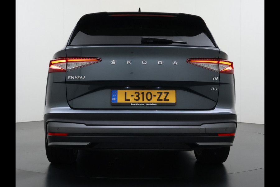 Škoda ENYAQ iV 80 204PK Pano-Dak Adap.Cruise Warmtepomp 3-Zone 20" SOH 90% Ecc Stuur+Stoelverwarming Camera Assistentie Pakket Plus Comfort Plu Apple Carplay Android Auto Draadloze telefoonlader Elek.Achterklep Privacy Glas Dealeronderhouden 1e Eigenaar