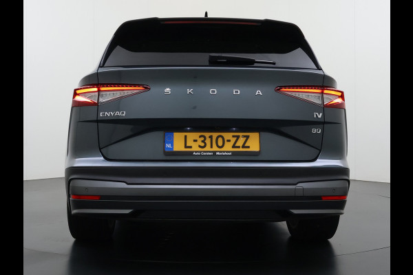 Škoda ENYAQ iV 80 204PK Pano-Dak Adap.Cruise Warmtepomp 3-Zone 20" SOH 90% Ecc Stuur+Stoelverwarming Camera Assistentie Pakket Plus Comfort Plu Apple Carplay Android Auto Draadloze telefoonlader Elek.Achterklep Privacy Glas Dealeronderhouden 1e Eigenaar