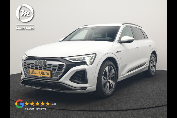 Audi Q8 e-tron 55 quattro S Line 114 kWh Dealer O.H | SOH 91,1% | | Trekhaak Afn. | Luchtvering | 360 Camera | Head Up | Adaptive Cruise | Matrix LED | Alcantara Sportstoelen Verwarmd | Apple Carplay | Keyless | Blis | Navigatie | Virtual | DAB | 20"L.M |