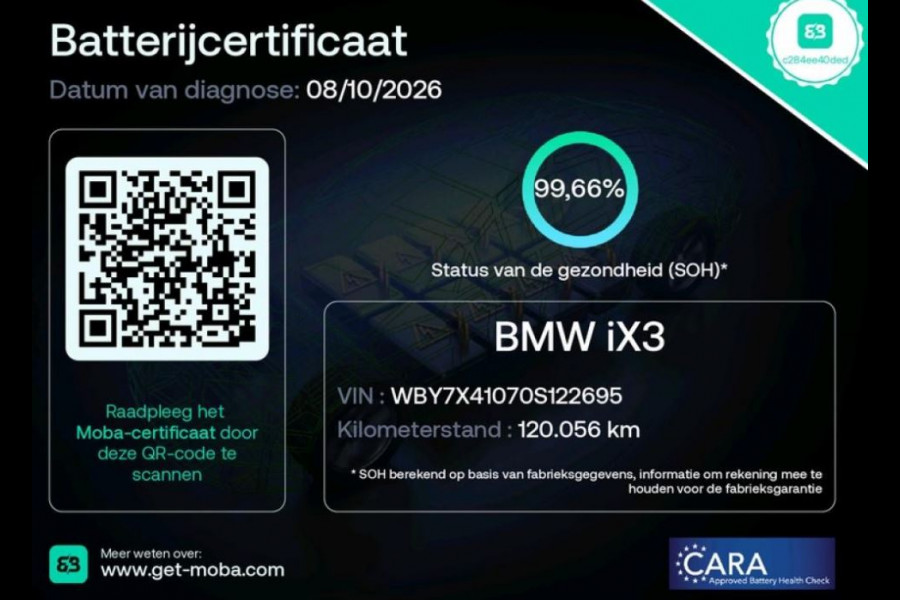 BMW iX3 Executive 80 kWh SOH 99,6% / Panoramadak / Leder / Stoelverwarming / Pdc.+Camera / Navigatie / Apk 10-2027