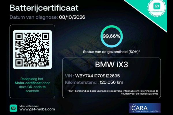 BMW iX3 Executive 80 kWh SOH 99,6% / Panoramadak / Leder / Stoelverwarming / Pdc.+Camera / Navigatie / Apk 10-2027