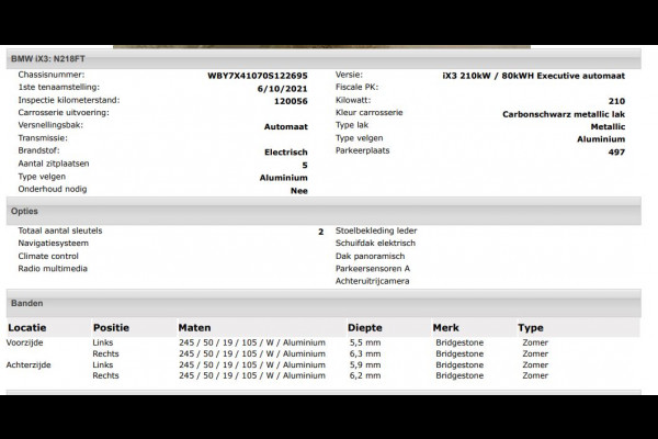 BMW iX3 Executive 80 kWh SOH 99,6% / Panoramadak / Leder / Stoelverwarming / Pdc.+Camera / Navigatie / Apk 10-2027